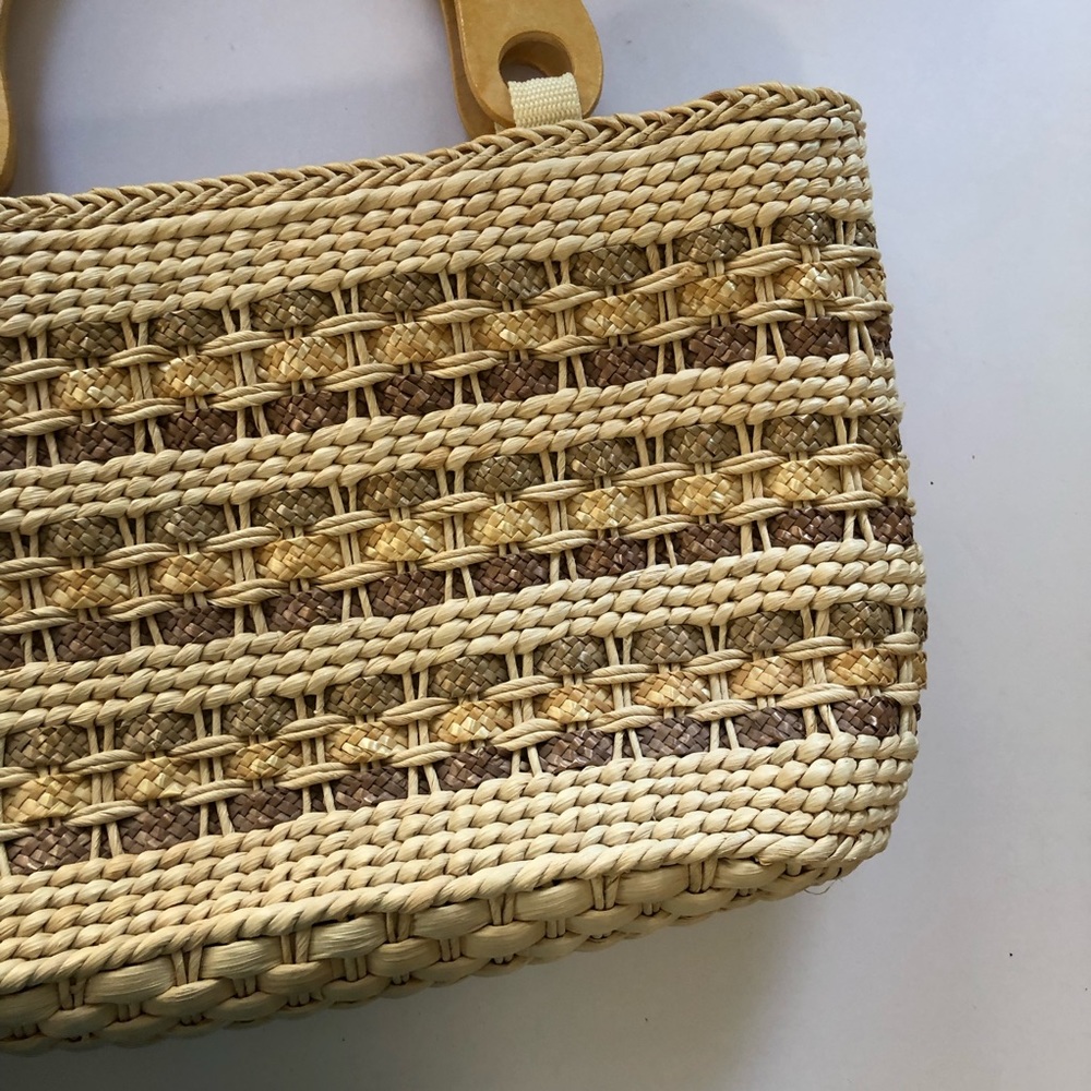 Worthington Straw Taffeta Purse Wood Handles - Picture 3 of 8